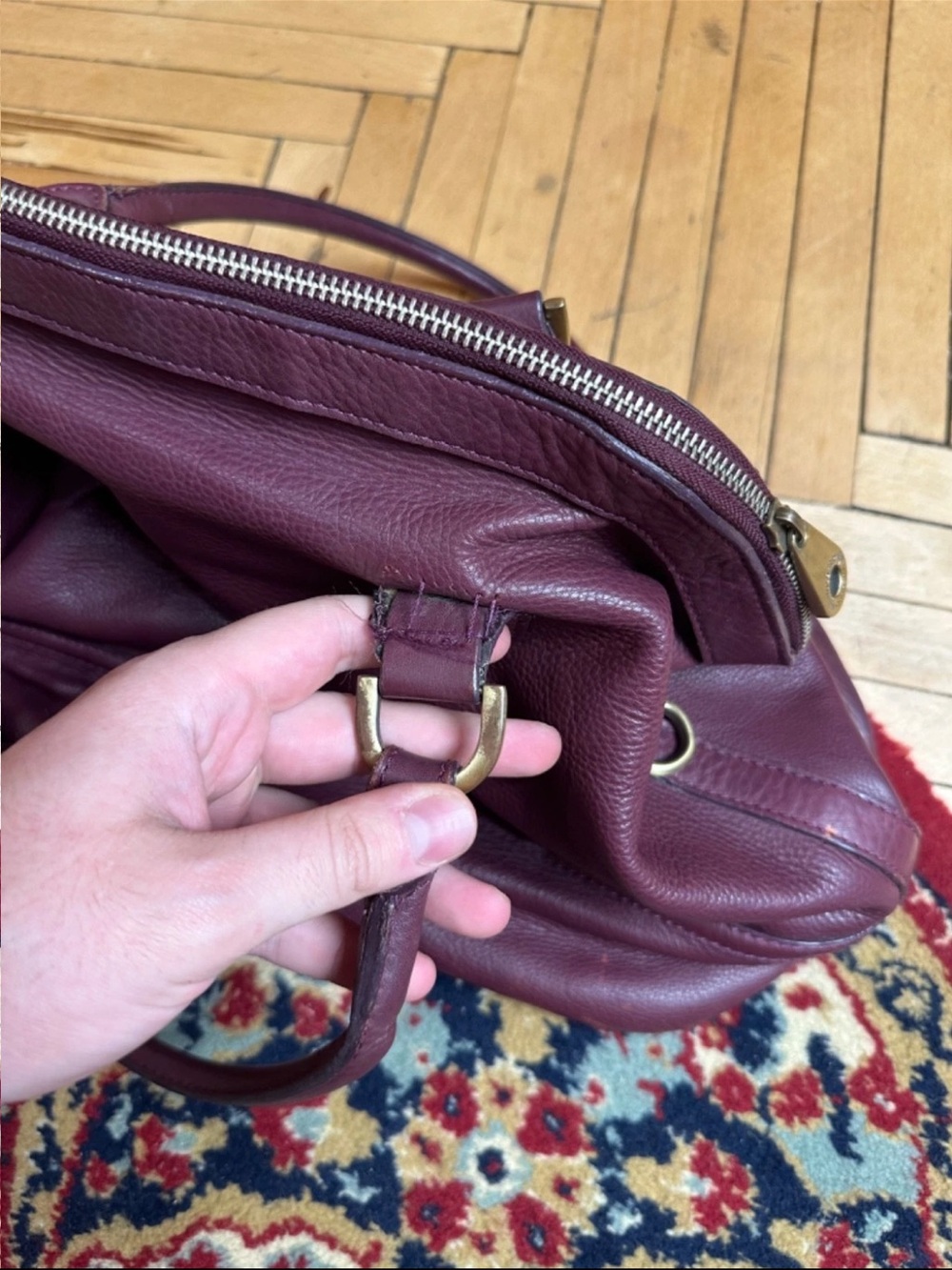 Mulberry Purple Leather Tote with Tassel - Picture 8 of 13